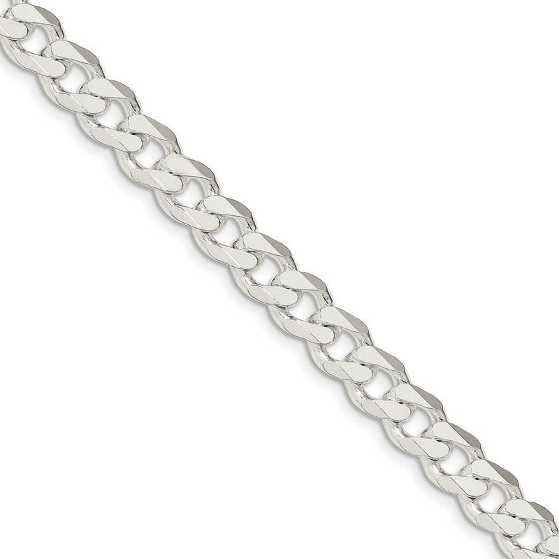 Men's 9mm, Sterling Silver Solid Flat Curb Chain Bracelet, 9 Inch